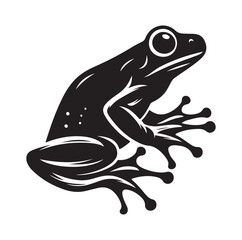 Frog silhouette jumping, climbing a plan, line art vector.