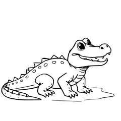 Obraz premium Smiling Alligator Illustration: A whimsical illustration of a smiling alligator, rendered in clean black lines. The detailed artwork captures the friendly nature of a reptilian creature