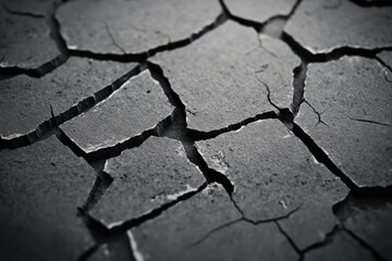 Fototapeta premium A close-up image of cracked, dry earth, highlighting the texture and patterns formed by drought or soil erosion, conveying a sense of desolation.