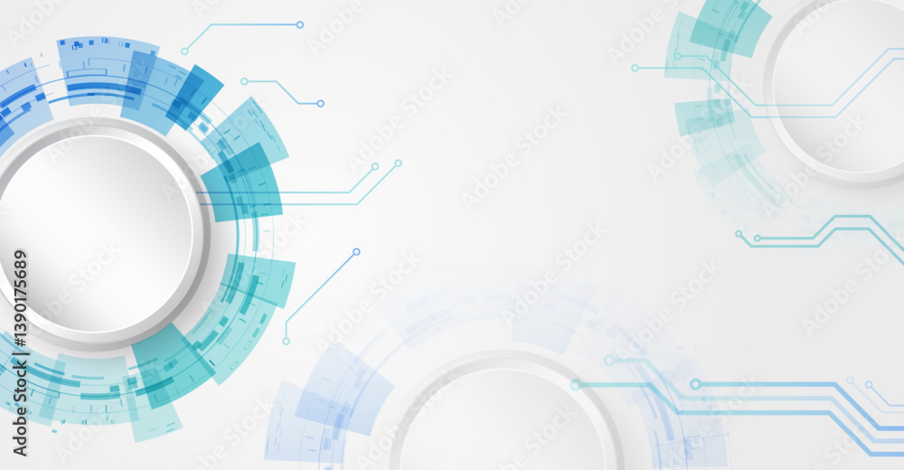 Leinwandbilder Abstract design consisting of circles, shadows, particles, dots and lines on a gray background. Technological futuristic concept. High-tech communication design for presentation or banner.