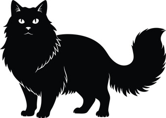 Angry Ragdoll Cat Silhouette Vector Symbol Icon on White Background.