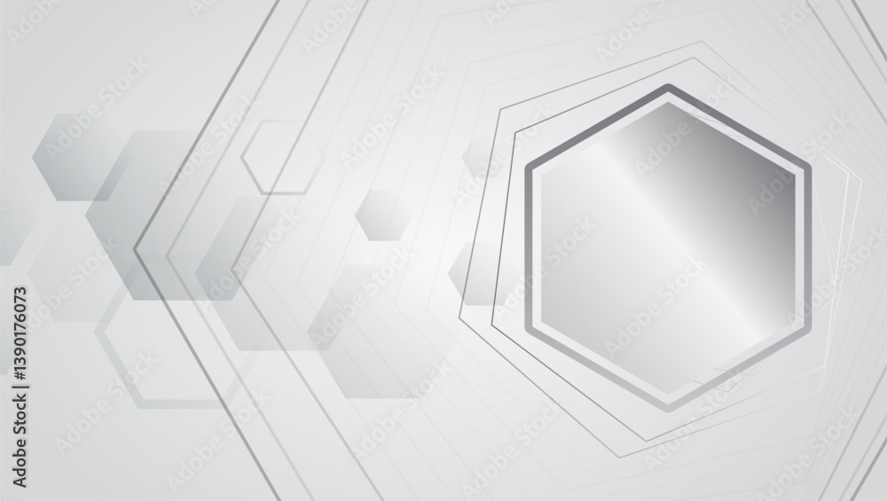 Poster High computer technology design. Modern science vector presentation. Abstract hexagons, futuristic concept. Data transfer and protection, internet communication on a grey background.