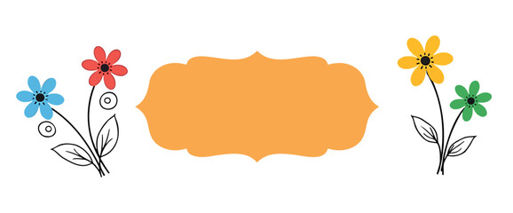 cheerful colorful flowers and label