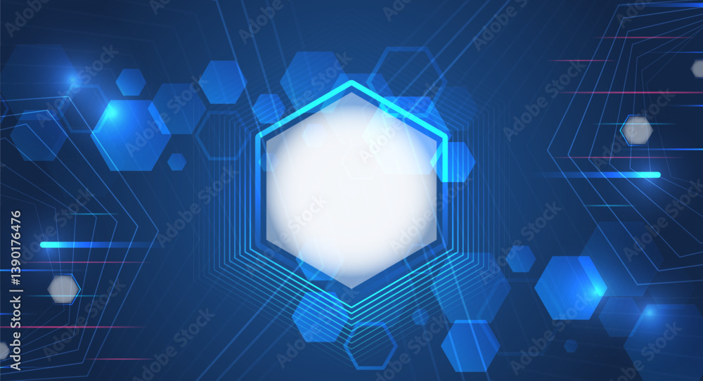 Poster Abstract hexagons, futuristic concept. Data transfer and protection, internet communication on a blue background. High computer technology design. Modern science vector presentation.