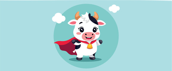 Obraz premium cheerful cartoon cow in a red cape