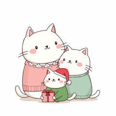 adorable cat family in winter sweaters celebrating christmas