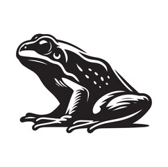Frog silhouette jumping, climbing a plan, line art vector.