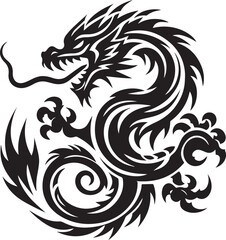 Tribal Dragon Tattoo Vector Illustration – Black Stylized Mythical Beast Design


