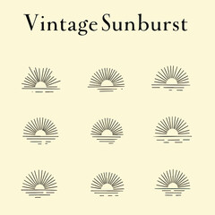 Fototapeta premium nine vintage sunburst designs over water