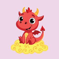 cheerful baby dragon sitting on a yellow cloud