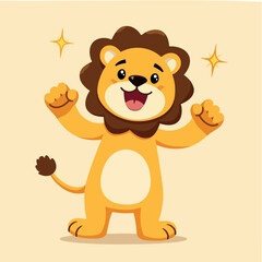 cheerful cartoon lion with a bright yellow coat and a brown mane radiating happiness and joy