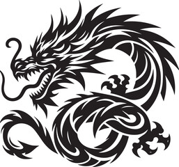 Tribal Dragon Tattoo Vector Illustration – Black Stylized Mythical Beast Design

