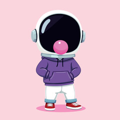 playful cartoon astronaut chewing bubble gum