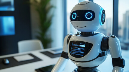 A smart robot in the office is helping organize documents and reminding employees about their upcoming meetings.