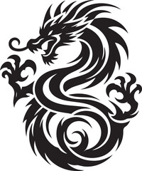 Tribal Dragon Tattoo Vector Illustration – Black Stylized Mythical Beast Design


