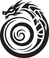 Tribal Dragon Tattoo Vector Illustration – Black Stylized Mythical Beast Design

