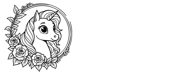 adorable unicorn in ornate frame with roses