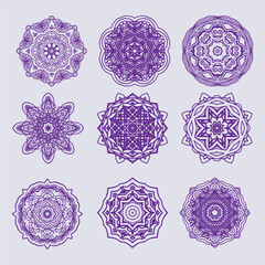 Collection of beautiful mandala designs in purple color