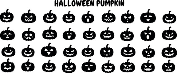 Naklejka premium thirty-six unique black and white halloween pumpkin illustrations