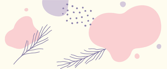 pastel pink and lavender abstract shapes with delicate leaves