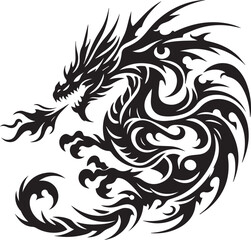 Tribal Dragon Tattoo Vector Illustration – Black Stylized Mythical Beast Design