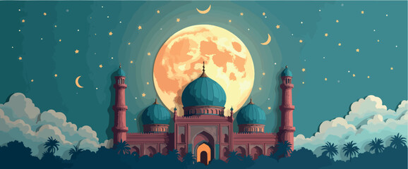 majestic mosque under a luminous moon at night © Rysak