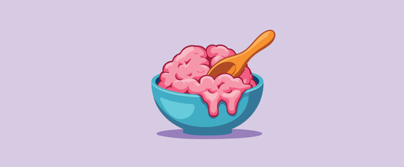 bowl of melted pink brain-shaped dessert with a wooden spoon