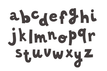 Hand-drawn english alphabet. Black cartoon letters isolated on white background. Lettering elements for education or greeting card design