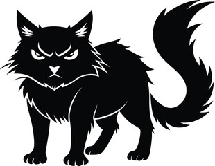 Angry Ragdoll Cat Silhouette Vector Symbol Icon on White Background.
