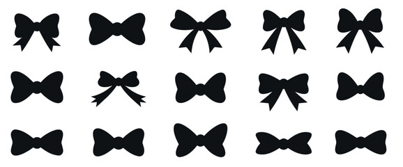 fifteen black bows illustrations in various styles
