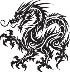 Tribal Dragon Tattoo Vector Illustration – Black Stylized Mythical Beast Design