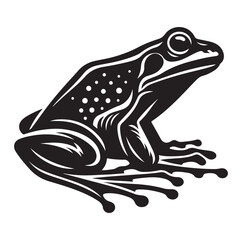 Frog silhouette jumping, climbing a plan, line art vector.