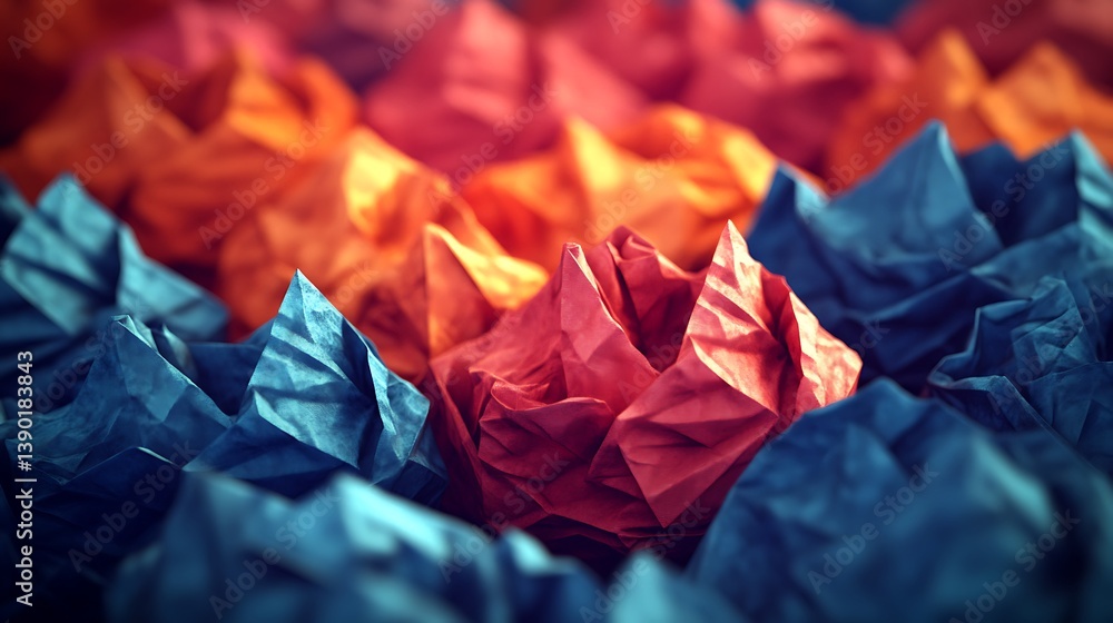 Aufkleber close up view of colorful paper pieces with folded structures