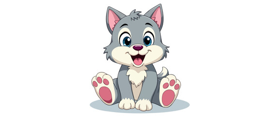 adorable gray cartoon puppy sitting joyfully