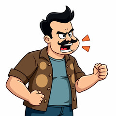 angry man with a mustache shouts with clenched fists