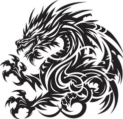 Tribal Dragon Tattoo Vector Illustration – Black Stylized Mythical Beast Design