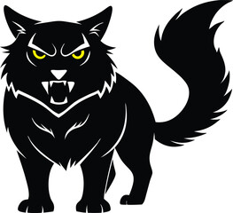 Angry Ragdoll Cat Silhouette Vector Symbol Icon on White Background.