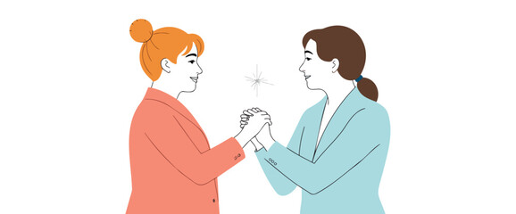 two businesswomen clasping hands symbolizing partnership and collaboration