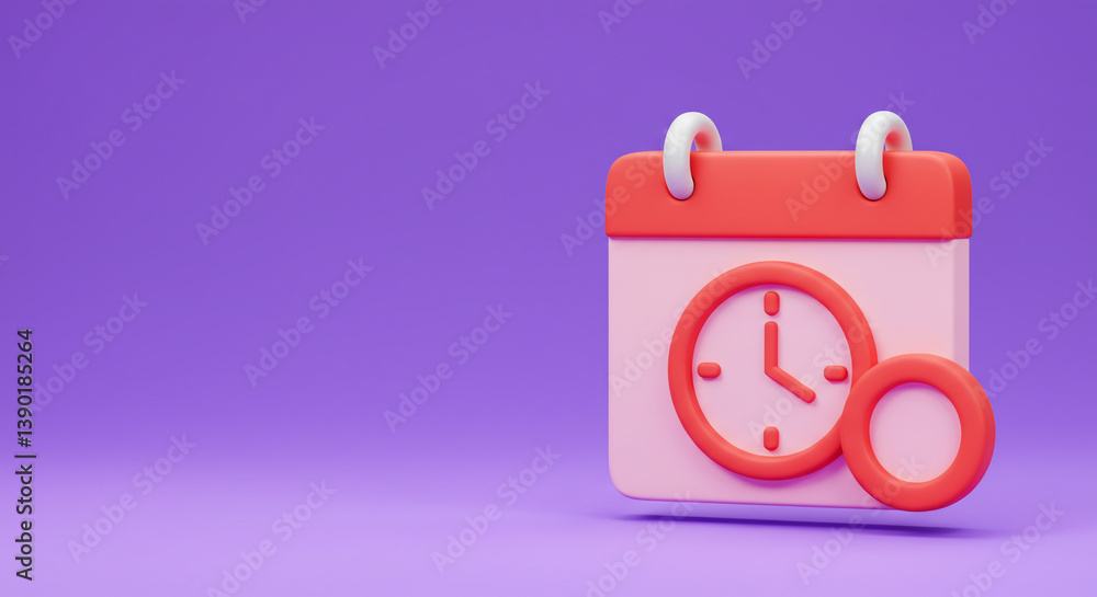 Poster a playful pink calendar and clock icon, symbolizing scheduling and time management, against a serene