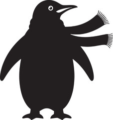 Penguin with Scarf silhouette vector illustration isolated on white.