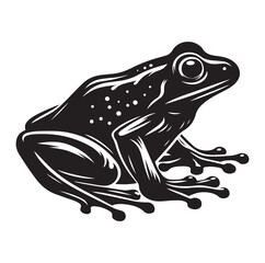 Frog silhouette jumping, climbing a plan, line art vector.