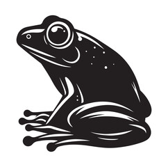 Frog silhouette jumping, climbing a plan, line art vector.