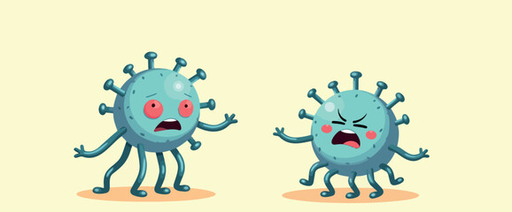 two expressive cartoon viruses one frightened and the other furious