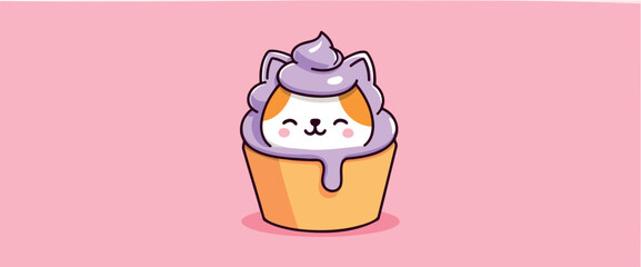 adorable cat-shaped cupcake with lavender frosting