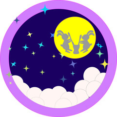 밤하늘에 보름달안에서 떡방아 찍는 토끼들