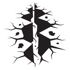 Ground split fracture line. Wall crack Vector Black silhouettes, earthquake effect. Fissure top view, surface damage and holes racy vector elements. with white background