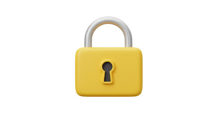 A cheerful yellow padlock symbolizes secure digital protection, a friendly 3D rendering against a soft, transparent background.