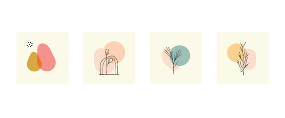 four abstract compositions with organic shapes and