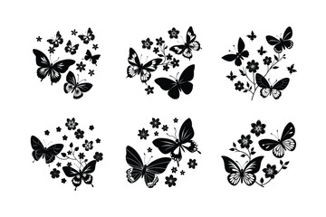 butterflies blossoms vector art silhouette