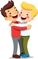 two smiling boys share a warm and affectionate hug showcasing their strong friendship.